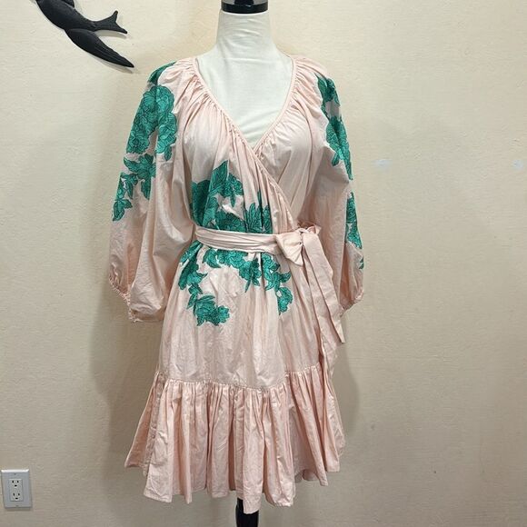 NEW!  ASOS EDITION Embroidered Wrap Mini Dress Tiered Hem ~ Candy Pink ~ 10 - Picture 3 of 10